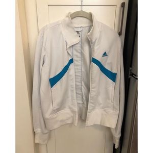 Adidas Track Jacket White and Teal - Size Medium